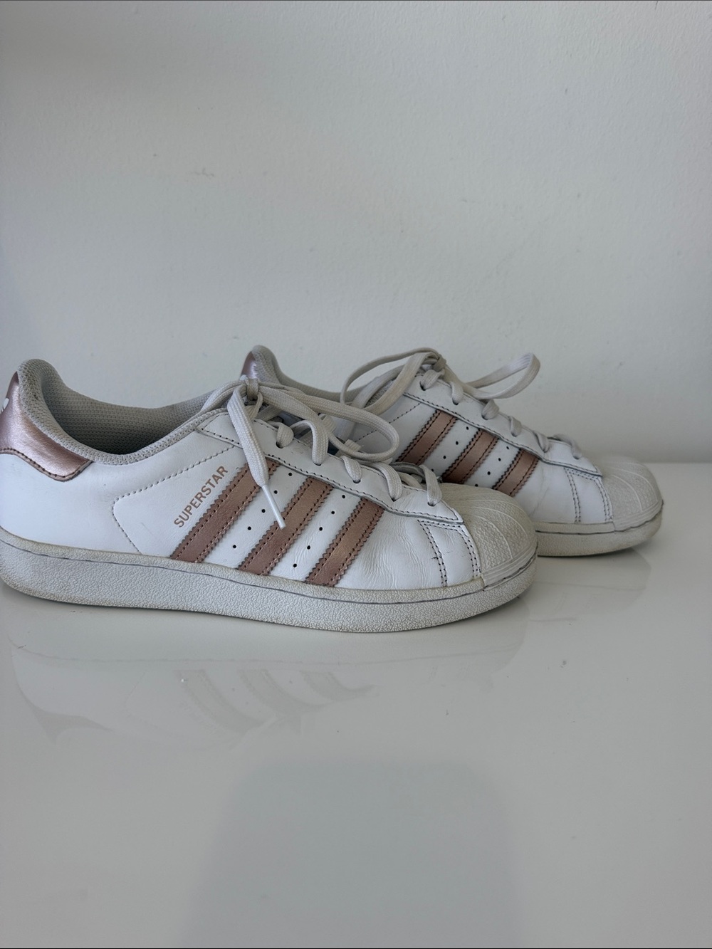 adidas Kids White Sneakers with Rose Gold Stripes